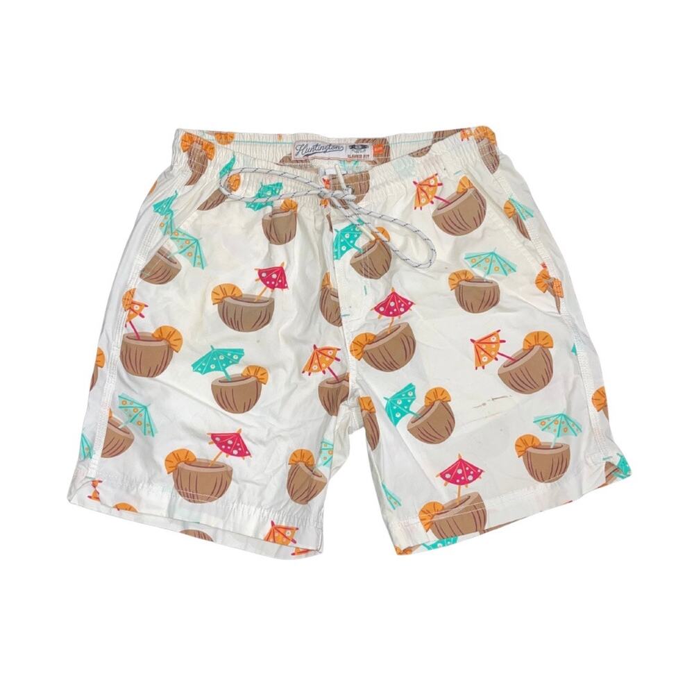 Huntington Beach Club Men Coconut Drink Board Novelty Swim Shorts Small Vacation